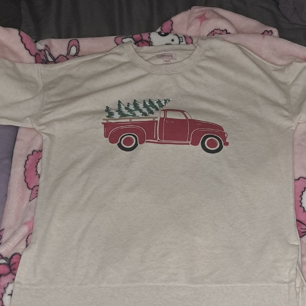 Cozy Cream Sweatshirt with Red Truck Design